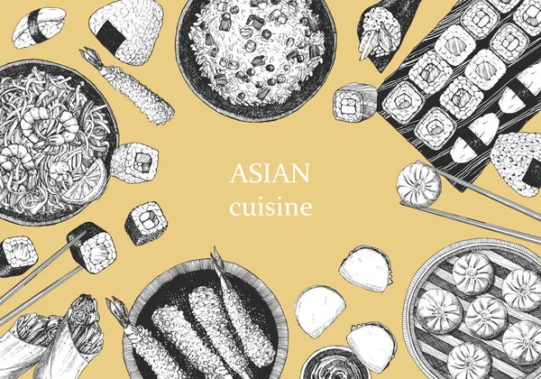 Brochura Menu Vetorial Ilustração Cozinha Asiática — Vetor de Stock