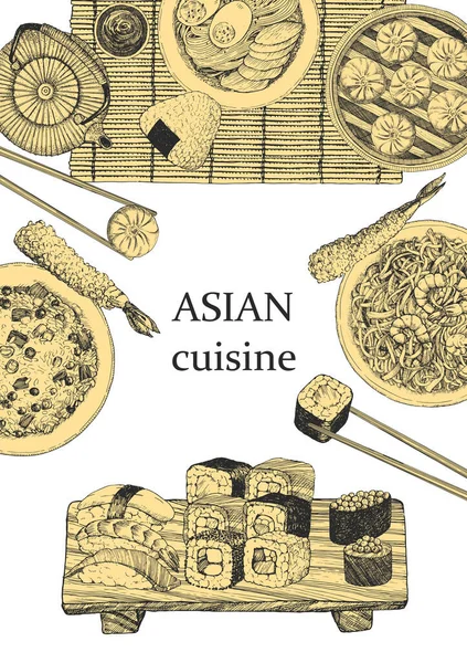 Broschyr Över Vektormenyn Illustration Det Asiatiska Köket — Stock vektor