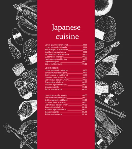 Ιαπωνικό Μενού Εστιατορίου Χειροποίητη Απεικόνιση Πιάτων Και Προϊόντων Μελάνι Διάνυσμα — Διανυσματικό Αρχείο