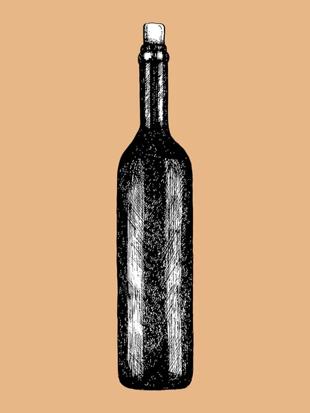 Ilustración Dibujada Mano Botella Vino Vector Dibujo Tinta — Vector de stock