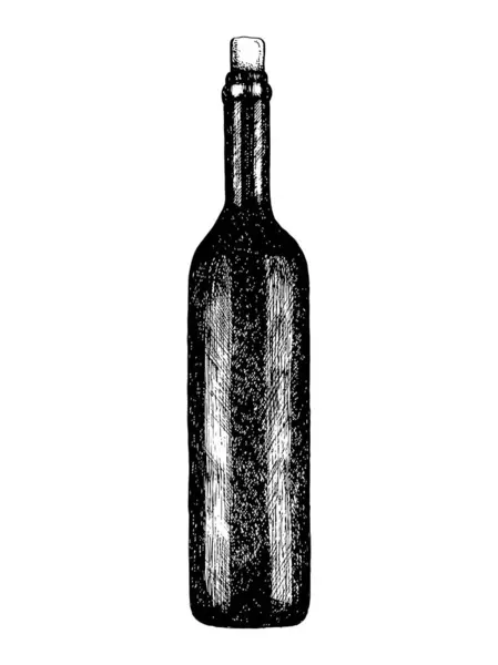 Handgezeichnete Illustration Der Weinflasche Vektor Federzeichnung — Stockvektor