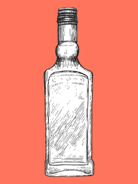 Hand Drawn Illustration Bottle Tequila Vector Ink Drawing — Stock Vector