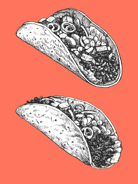 Мексиканская Еда Ручная Иллюстрация Такоса Чернила Вектор — стоковый вектор