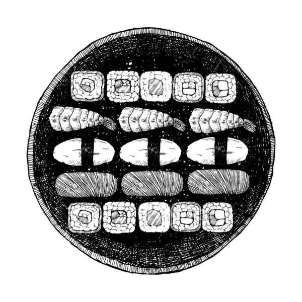 日本寿司卷的手绘插图 — 图库矢量图片