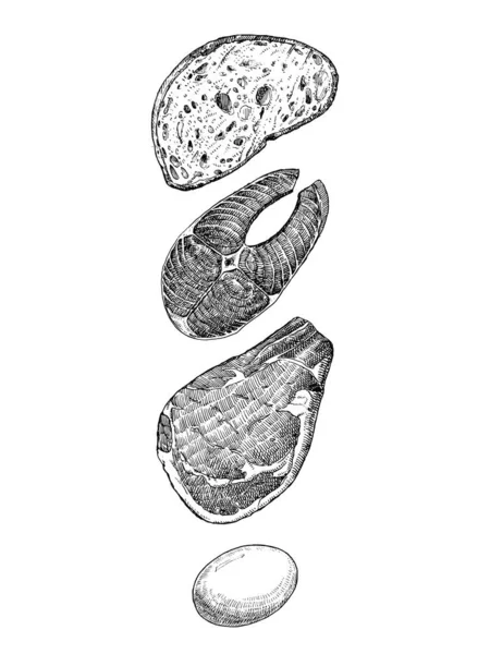Ручная Иллюстрация Различных Ингредиентов Винтажном Стиле Вектор — стоковый вектор