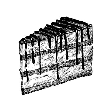 Bir parça ev yapımı kek, el çizimi eskiz, vektör çizimi 