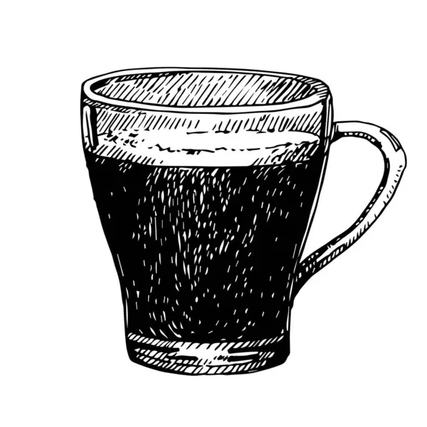 Taza Café Negro Boceto Dibujado Mano Ilustración Vectorial — Vector de stock
