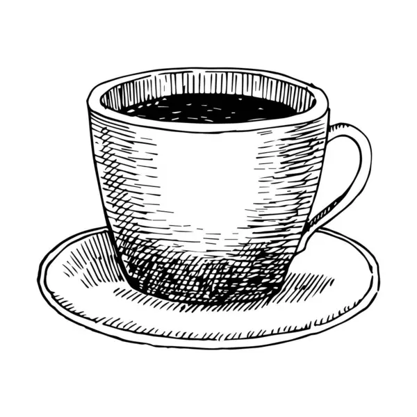 Coupe Café Noir Croquis Dessiné Main Illustration Vectorielle Illustration De Stock