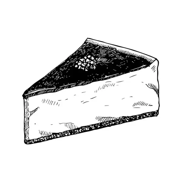 Käsekuchen Stück Süßer Hausgemachter Kuchen Handgezeichnete Skizze Vektorillustration lizenzfreie Stockillustrationen