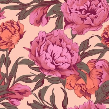 Seamless vintage pattern with peonies on a pink background. Generative ai content clipart