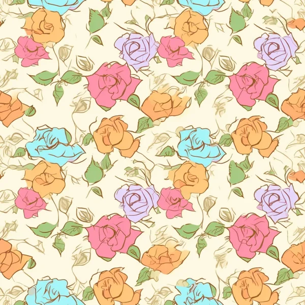 Seamless pattern with colorful roses on pastel background. Generative ai content
