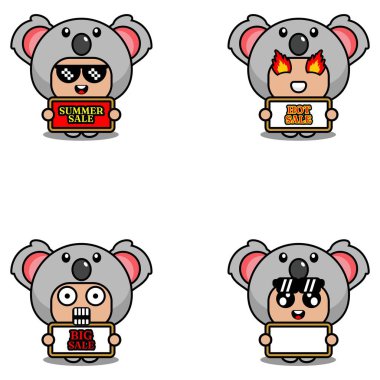 vector cute cartoon character koala animal mascot costume set summer sale bundle collection
