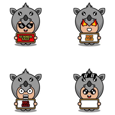 vector cute cartoon character rhino animal mascot costume set summer sale bundle collection