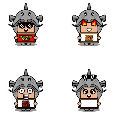 cute cartoon character vector catfish animal mascot costume set summer sale bundle collection