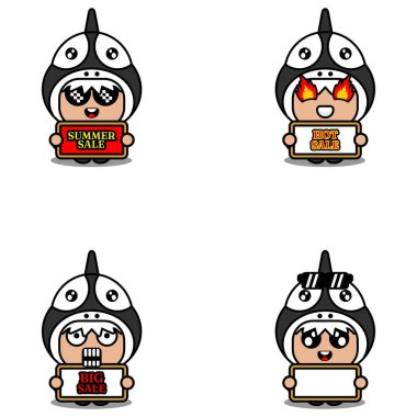 cute cartoon character vector whale sea animal mascot costume set summer sale bundle collection