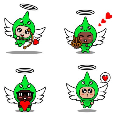vector illustration cartoon animal mascot costume character chameleon cupid set bundle