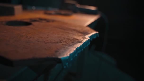 View Metal Cut Operation Gas Burner Workshop Table Lies Part — Vídeo de stock