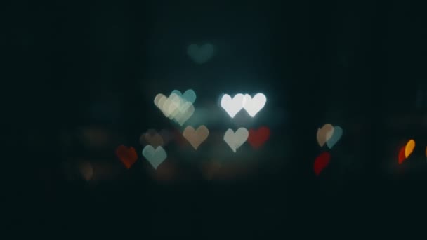 Festive Motion Background Pattern Valentines Day Defocused Lights Form Hearts — Stockvideo