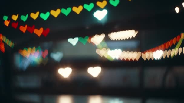 Beautiful Light Abstract Bokeh Effect Passing Car Heart Shaped Headlights — стоковое видео