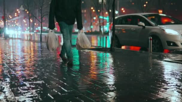 Landscapes Night City Rain Bokeh Blurry Lanterns Rainy City Street — Stock Video