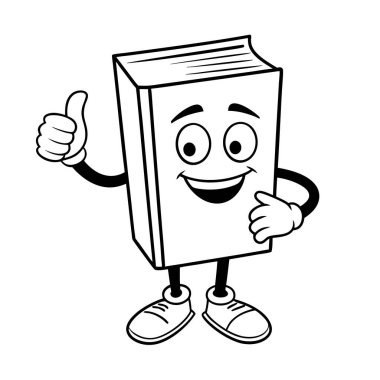 Siyah beyaz parmakla gülümseyen bir kitap karakteri. Eğitici posterler, çocuk kitapları ve öğrenme uygulamaları için mükemmel. Kolay tanınmak için basit, cesur çizgiler