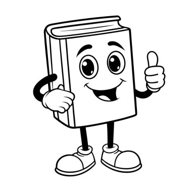 Tek renkli kitap maskotu, boyama sayfaları, okul posterleri ve eğitici web siteleri için mükemmel. Mutlu bir ifade ve olumlu bir jest.