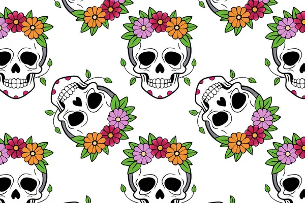 Çiçek desenli, kusursuz vektör desenli ölü kafatasları günü. Şenlikli kumaşlar, ambalaj kağıtları ve tatil el sanatları için uygun..