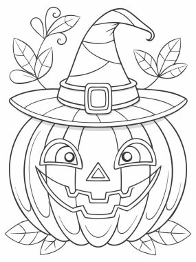 Detailed Halloween pumpkin with hat, ideal for holiday coloring clipart