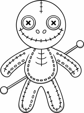 İğneli dikişli voodoo bebeği, Cadılar Bayramı temalı renkli aktiviteler için ideal.