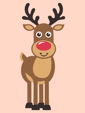 A cute reindeer with a red nose on a pink background, ideal for festive and holiday-themed designs. clipart