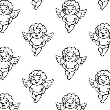 Kusursuz desenli, gülümseyen melek kanatlı siyah beyaz.