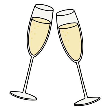 Beyaz arka planda iki şampanya kadehinin basit izole edilmiş vektörü. Minimalist tatil ve kutlama tasarımları için harika.