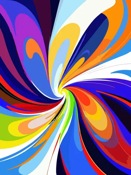 Soyut girdap illüstrasyonunda mavi, kırmızı, sarı ve yeşil renklerin canlı bir karışımı enerji ve yaratıcılığı çağrıştıran dinamik bir görsel etki yaratıyor.