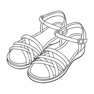 Çapraz kayışlı ve ayak bileği tokalı şık bir çift sandalet. Tasarım basit ve gündelik yaz kıyafetleri için uygun.