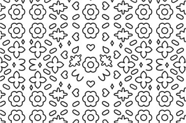 Farklı çiçek şekilleri ve temiz beyaz arka planda kalpleri olan renkli çiçek desenli çizimler, yaratıcı projeler ve dekoratif kullanım için mükemmel.