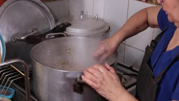 Empanadas를 만들기위한 양파와 고기를 수없는 여성의 비디오 — 비디오