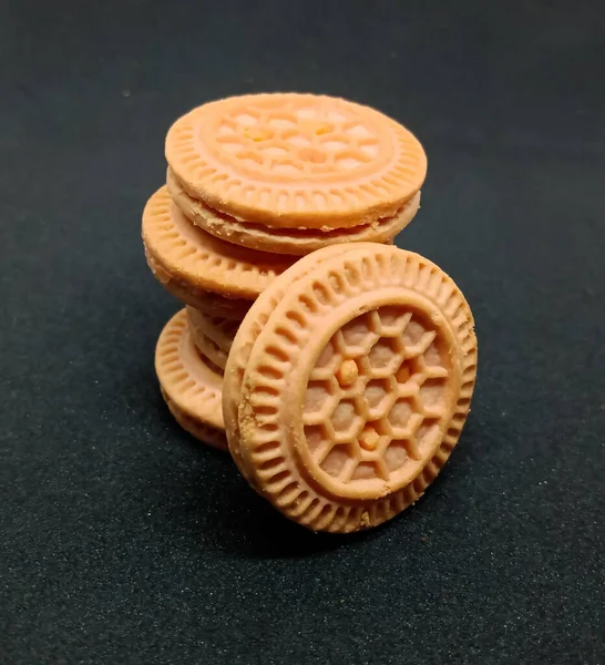 Creme Biscoitos Biscoitos Forma Redonda — Fotografia de Stock