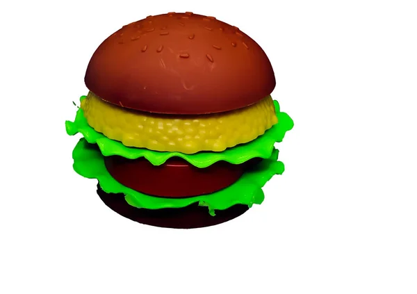 Plastik Spielzeug Burger Isoliert Auf Weißem Hintergrund — Stockfoto