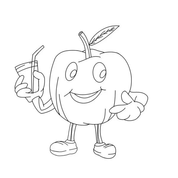 Bir çizgi film karakteri bir bardak meyve suyunu pipetle tutuyor..