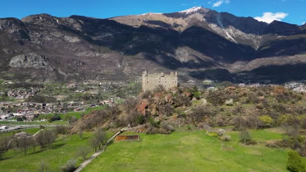 Drone Aéreo Tiro Castelo Ussel Vale Aosta Itália — Vídeo de Stock