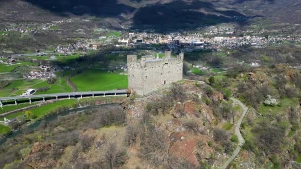 Letecký Dron Záběr Zámek Ussel Aosta Valley Itálie — Stock video