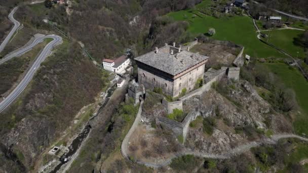 Luchtfoto Verrs Kasteel Aosta Vallei Italië — Stockvideo