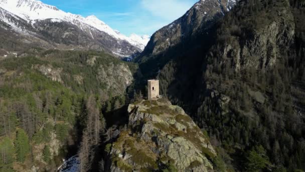 Vista Aérea Com Drone Torre Tornalla Aosta Valley Itália — Vídeo de Stock