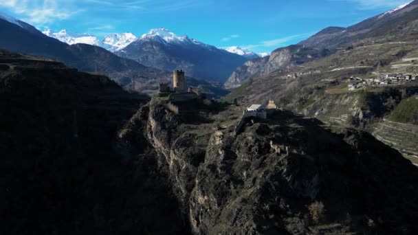 Vista Aérea Com Rotação Castelo Chatel Argent Vale Aosta Itália — Vídeo de Stock