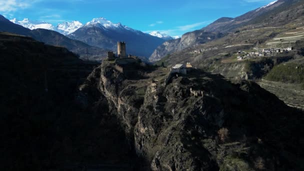 Vista Aérea Castelo Chatel Argent Vale Aosta Itália Cima Para — Vídeo de Stock