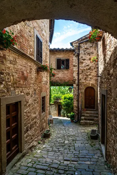 An ancient alley in the medieval village of Montefioralle Florence Italy