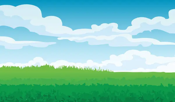 Background Green Grass Blue Sky Clouds Vector Illustration — Stock Vector