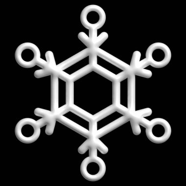 Siyah arkaplanda izole edilmiş üç boyutlu kar tanelerinin gösterimi.