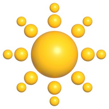 Beyaz arkaplanda izole edilmiş 3D güneş simgesi
