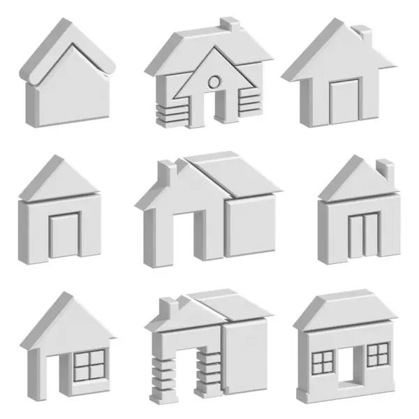 stock image Set of different types of 3d houses icon on a white background